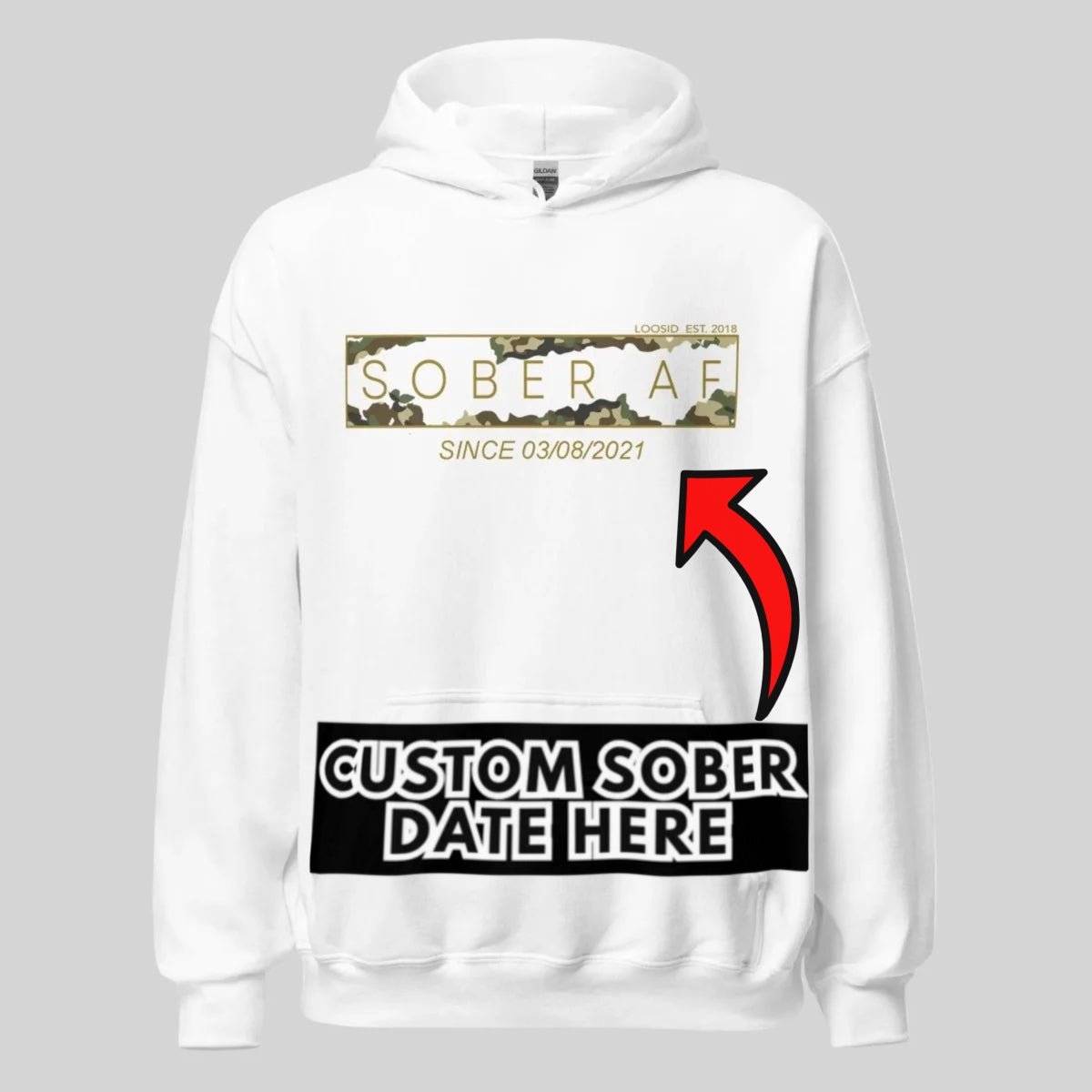 Sober AF Camo Recovery Hoodie fit detail (view 19)