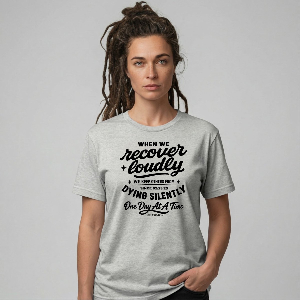 When we recover loudly women Sober T Shirt side view (view 16)