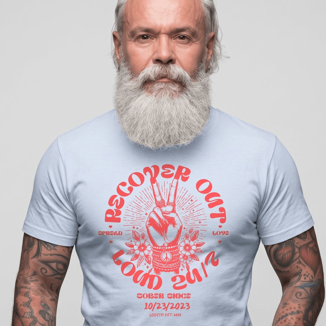 Recover Out Loud Sober T Shirt back view (view 7)