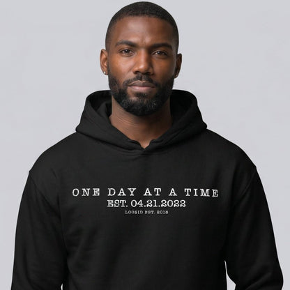 Loosid One Day At a Time Recovery Hoodie featuring the design