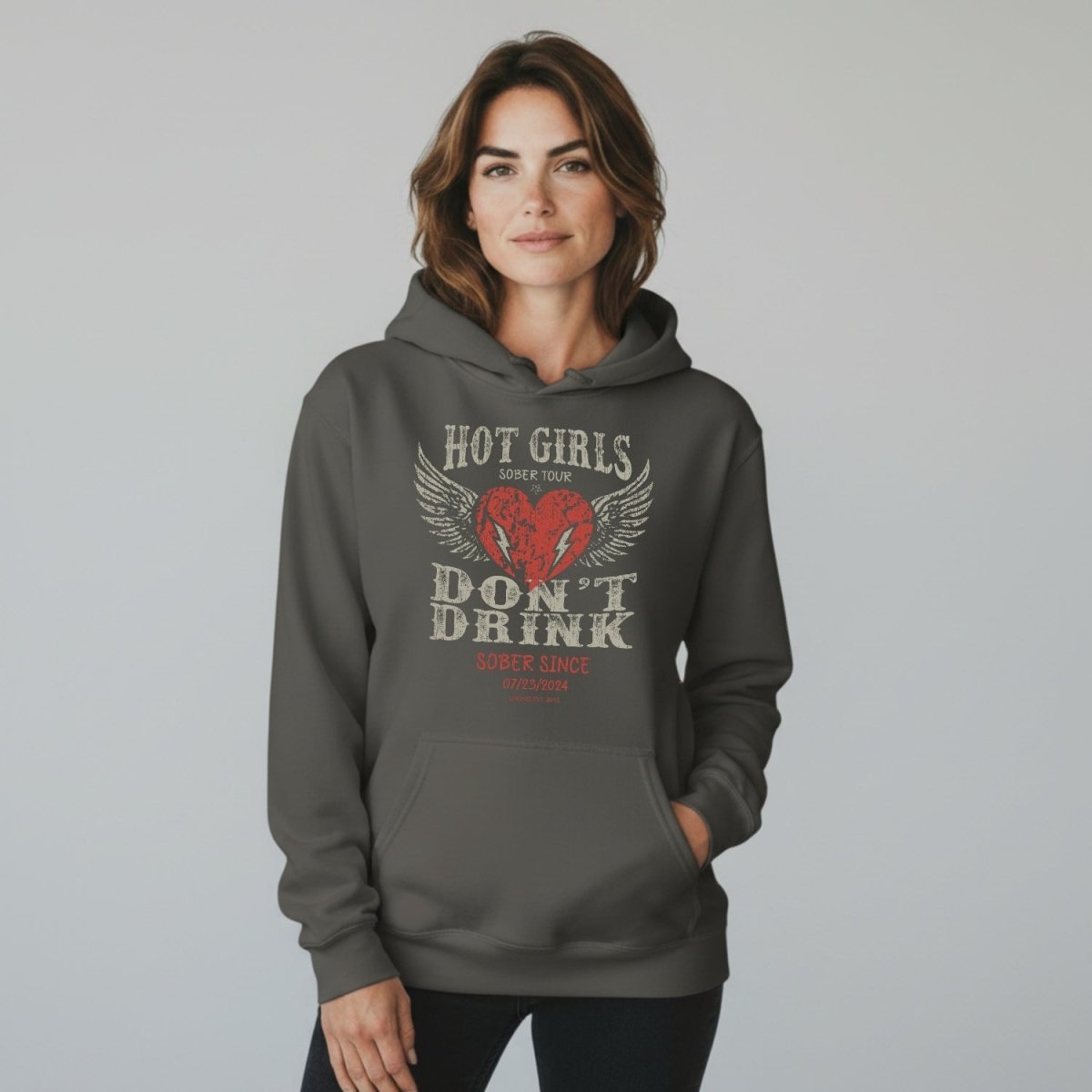 Hot Girls Don't Drink Custom Sobriety Date Recovery Hoodie packaging detail (view 18)