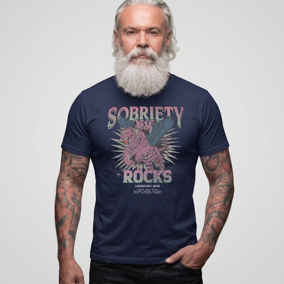 Sobriety Rocks Tour Sober T Shirt back view (view 7)