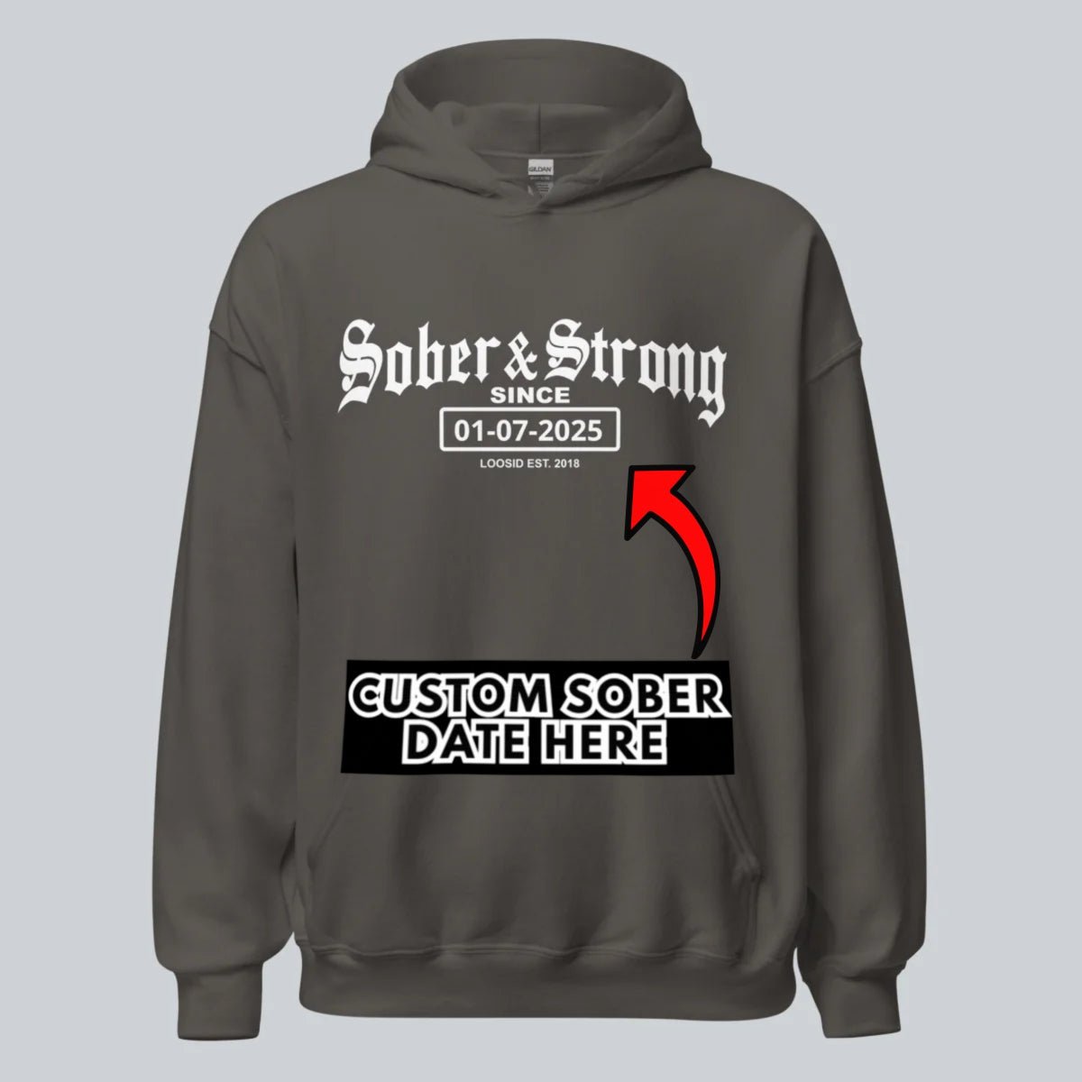 Old School Sober & Strong Recovery Hoodie packaging detail (view 38)