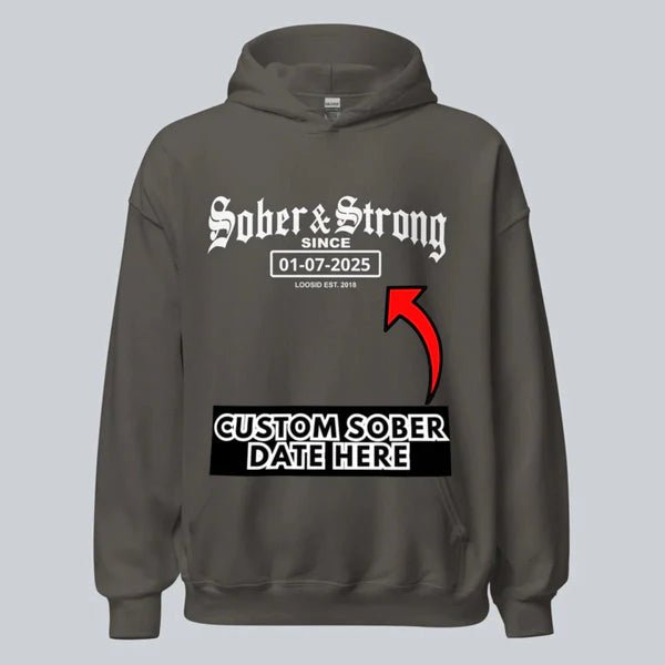 Old School Sober Recovery Hoodie close-up view (view 42)