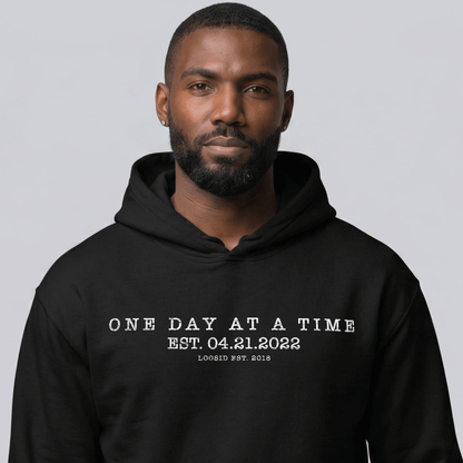 One Day At a Time Recovery Hoodie close-up view (view 2)
