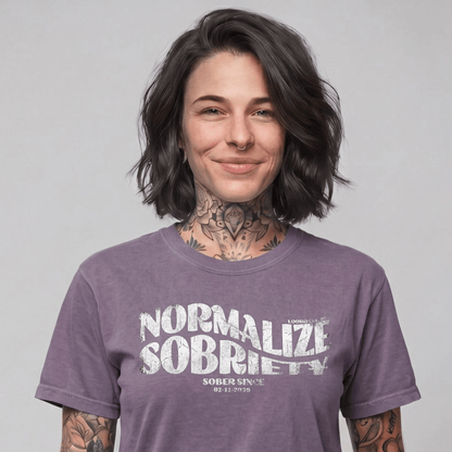 Normalize Sobriety Women garment dyed Sober T Shirt lifestyle view (view 15)