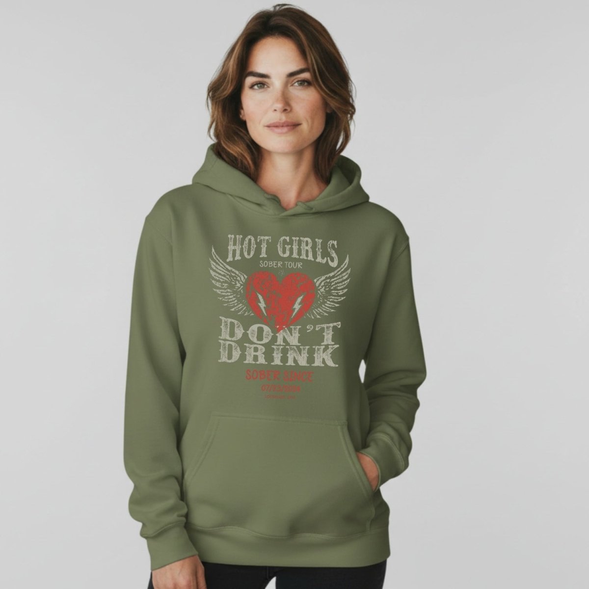 Hot Girls Don't Drink Custom Sobriety Date Recovery Hoodie side view (view 26)