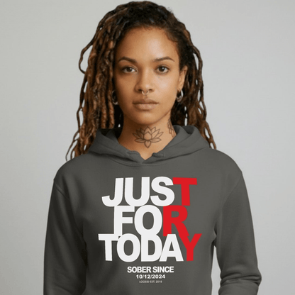 Just For Today Women's Custom Sobriety Date Recovery Hoodie flat lay styled image (view 13)