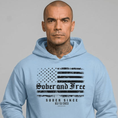 Sober and Free Custom Sobriety Date Recovery Hoodie back view (view 27)