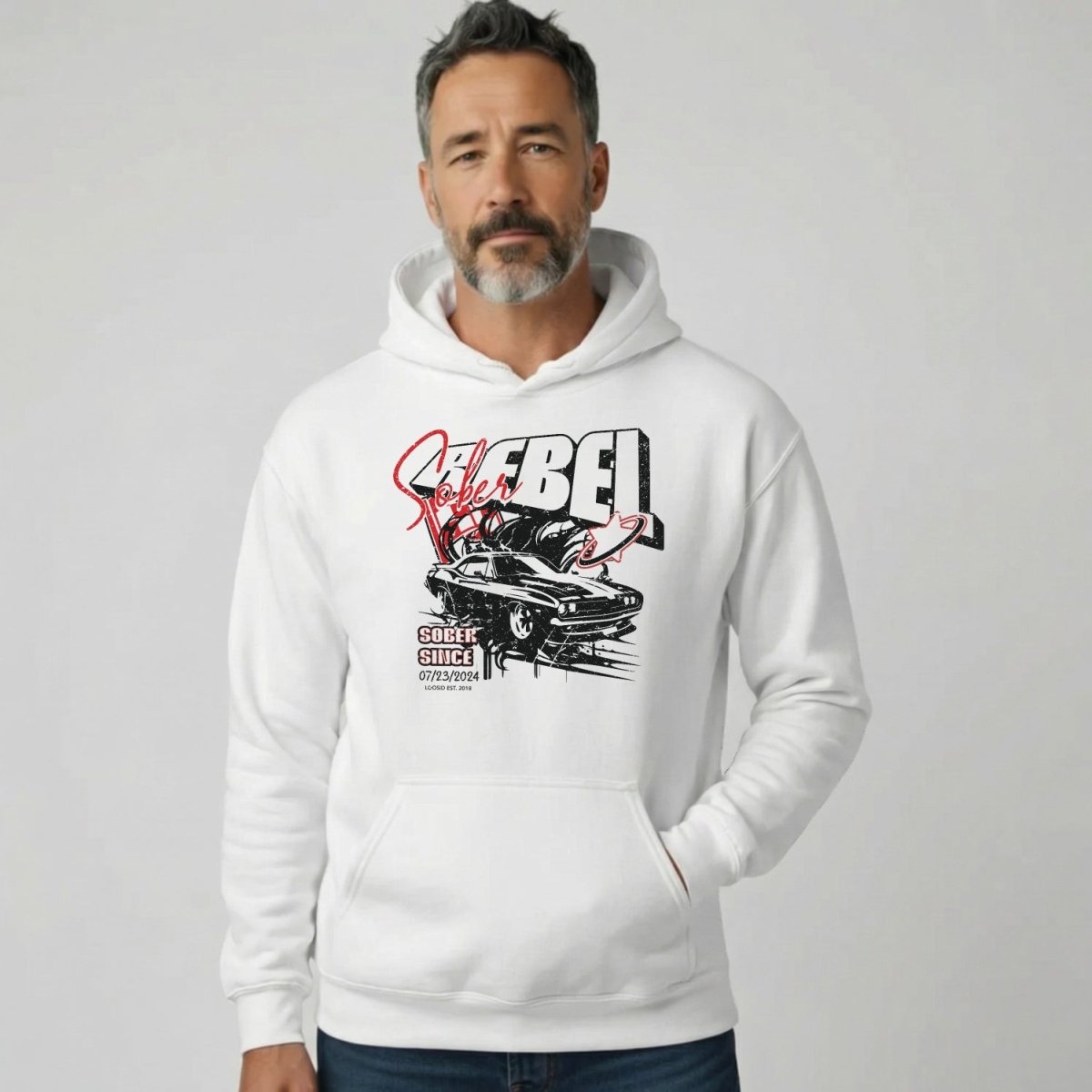 Sober Rebel Custom Sobriety Date Recovery Hoodie lifestyle view (view 5)