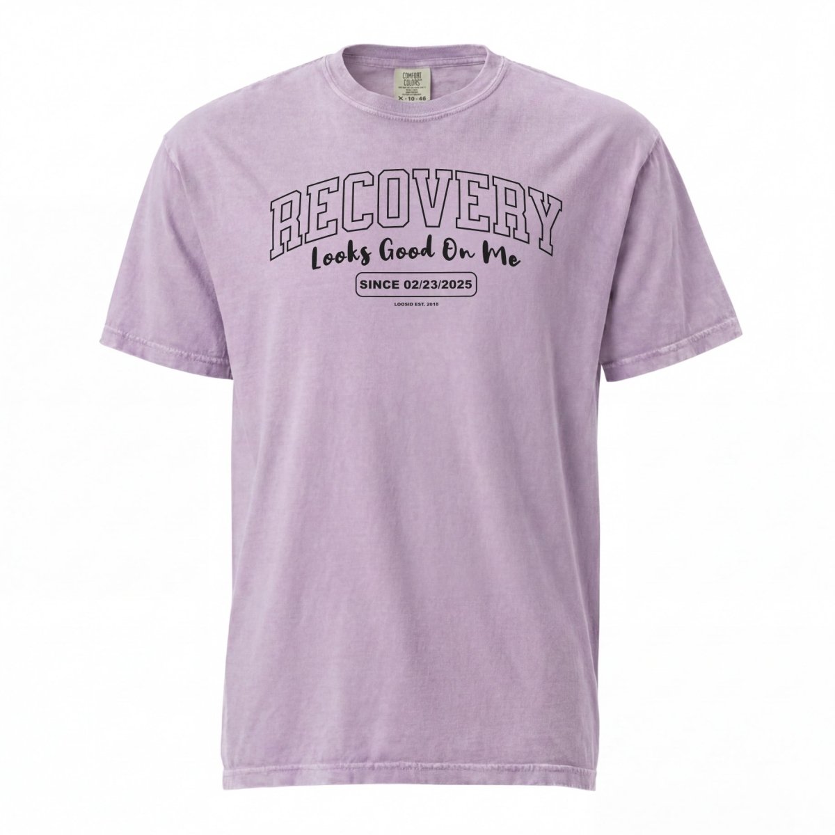 Recovery Looks Good On Me Women garment dyed Sober T Shirt flat lay styled image (view 23)