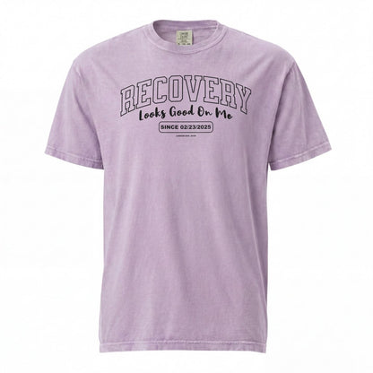 Recovery Looks Good On Me Women garment dyed Sober T Shirt flat lay styled image (view 23)
