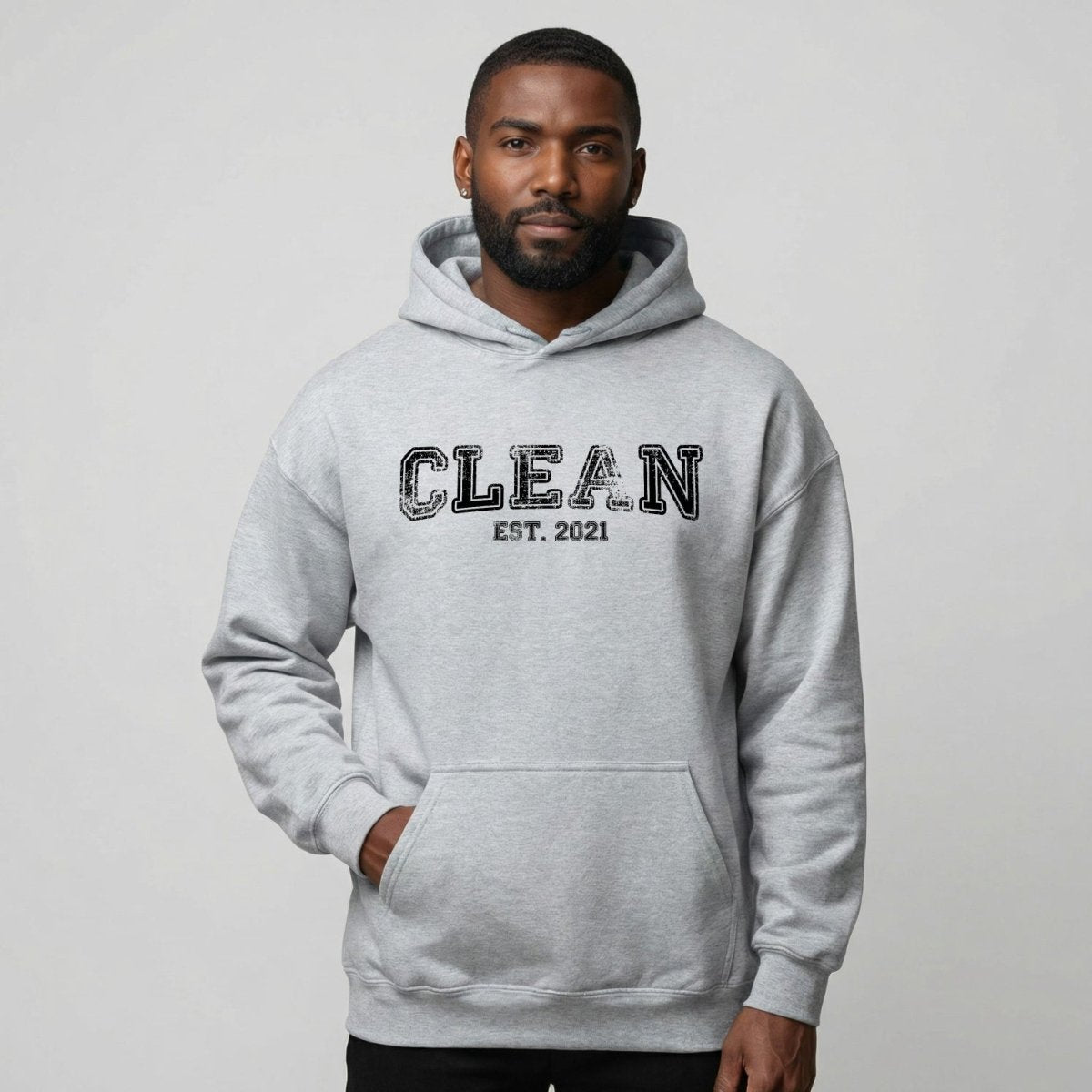 Clean Est. Hoodie w Personalized Recovery Year Recovery Hoodie fit detail (view 19)