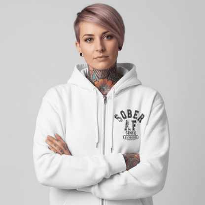 Sober AF Since Zip Recovery Hoodie fit detail (view 29)