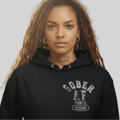 Sober AF Recovery Hoodie close-up view (view 2)