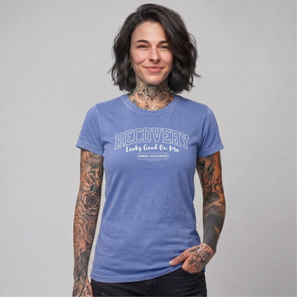 Recovery Looks Good On Me Women garment dyed Sober T Shirt fit detail (view 19)
