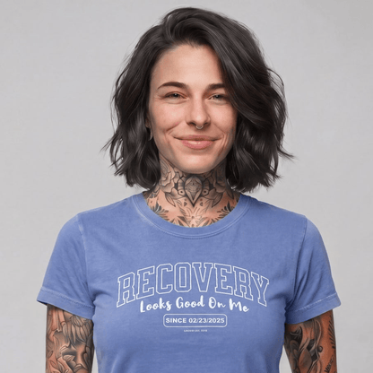Recovery Looks Good On Me Women garment dyed Sober T Shirt packaging detail (view 18)