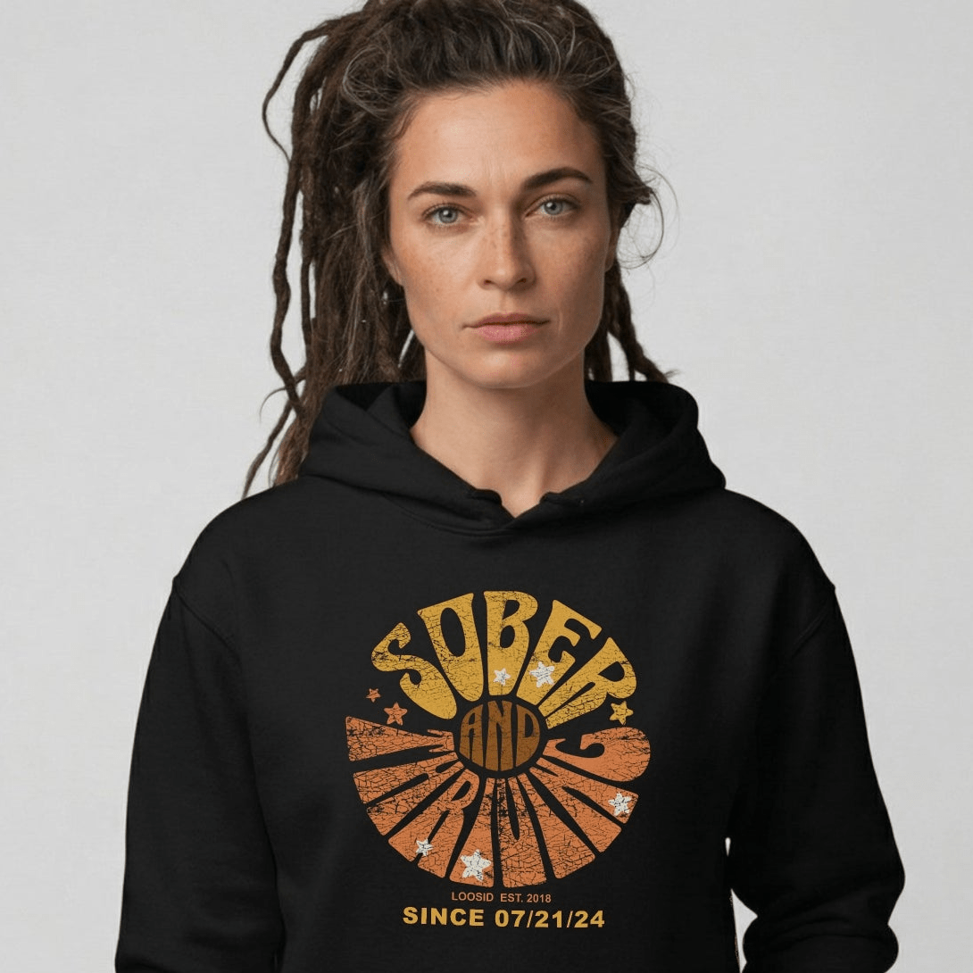 Sober & Thriving Recovery Hoodie back view (view 7)