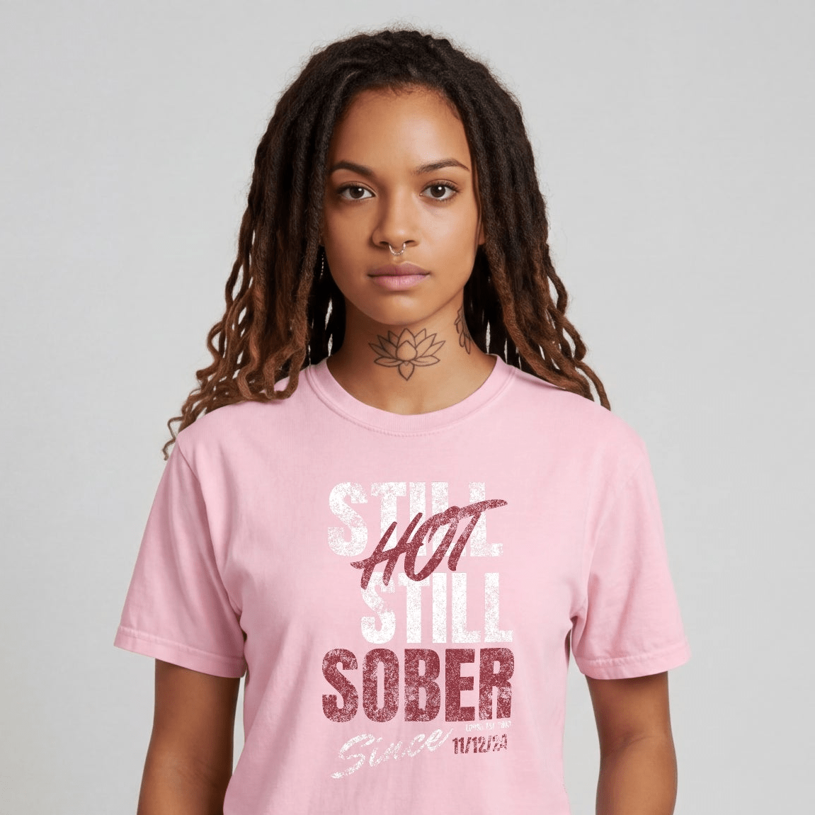 Still Hot Still Sober Women garment dyed Sober T Shirt back view (view 27)