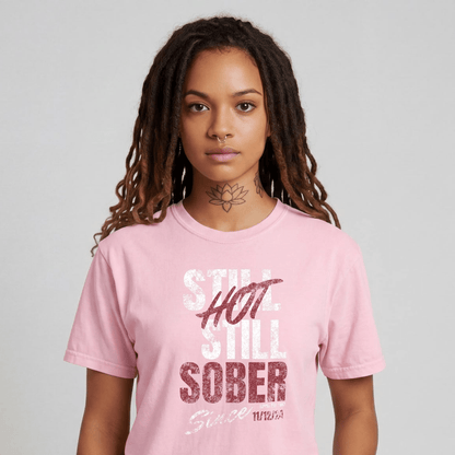 Still Hot Still Sober Women garment dyed Sober T Shirt back view (view 27)