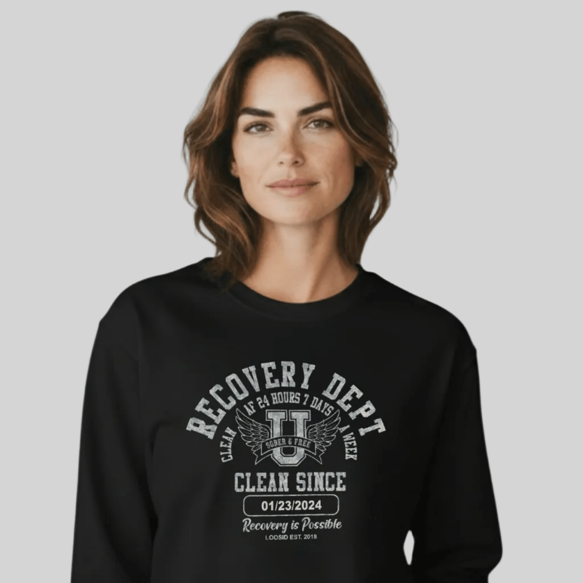 Recovery Dept 24 7 Long Sleeve Sober T Shirt lifestyle view (view 5)