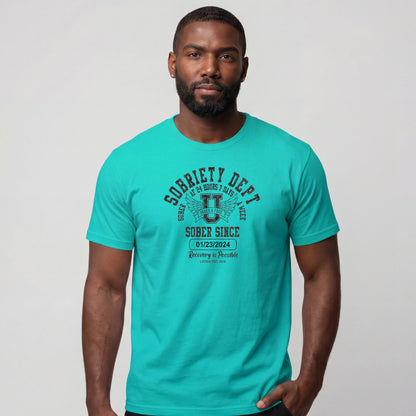 Sobriety Dept Men's T-Shirt with Custom Sobriety Date
