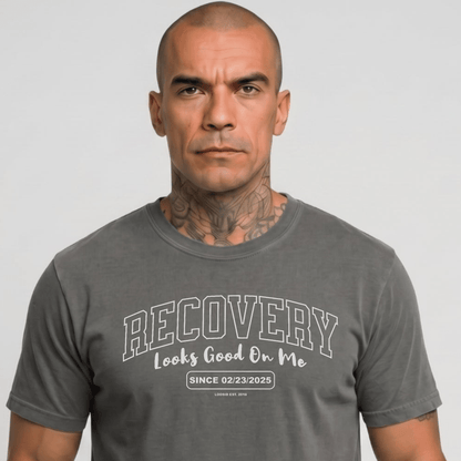 Recovery Looks Good On You Unisex garment dyed Sober T Shirt side view (view 16)