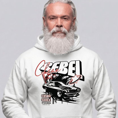 Clean Rebel Custom Recovery Date Recovery Hoodie close-up view (view 2)