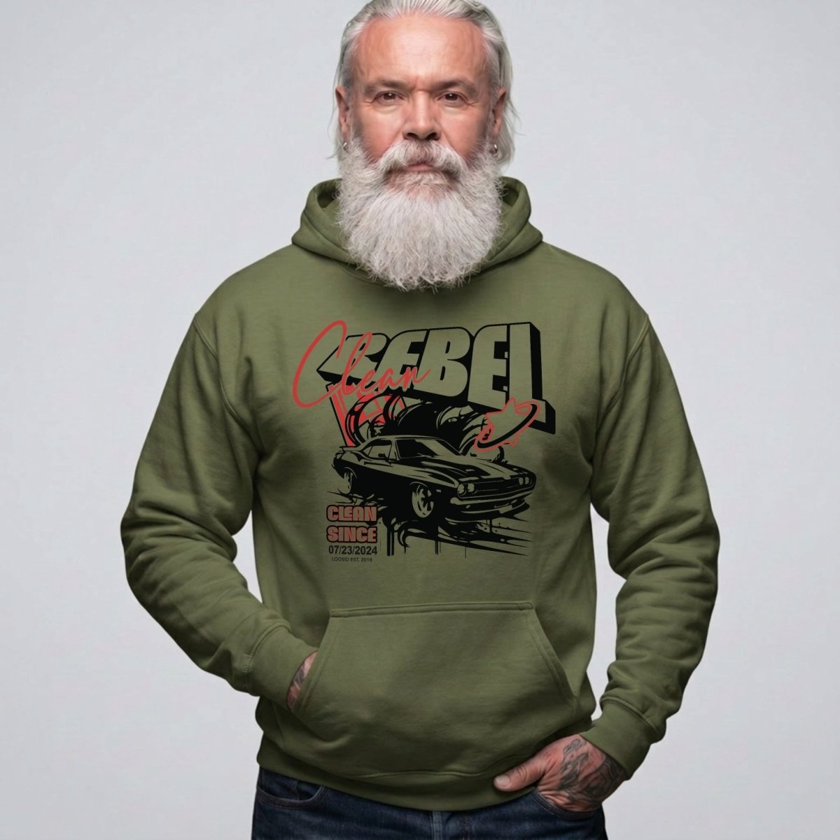 Clean Rebel Custom Recovery Date Recovery Hoodie back view (view 7)