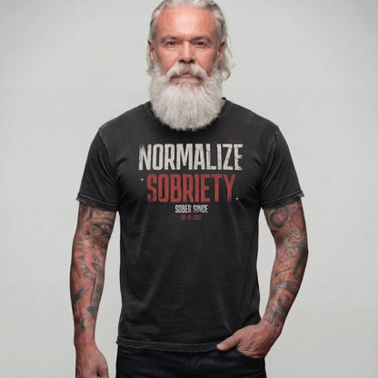 Washed Normalize Sobriety Unisex garment dyed Sober T Shirt graphic detail (view 4)