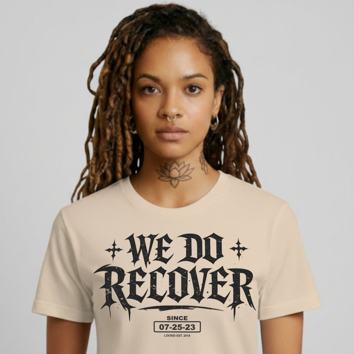 We Do Recover Female Sober T Shirt packaging detail (view 18)