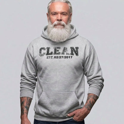Clean Collegiate Hoodie W Personalize Recovery Date Recovery Hoodie side view (view 16)