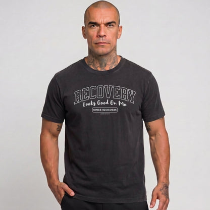 Recovery Looks Good On You Unisex garment dyed Sober T Shirt side view (view 6)