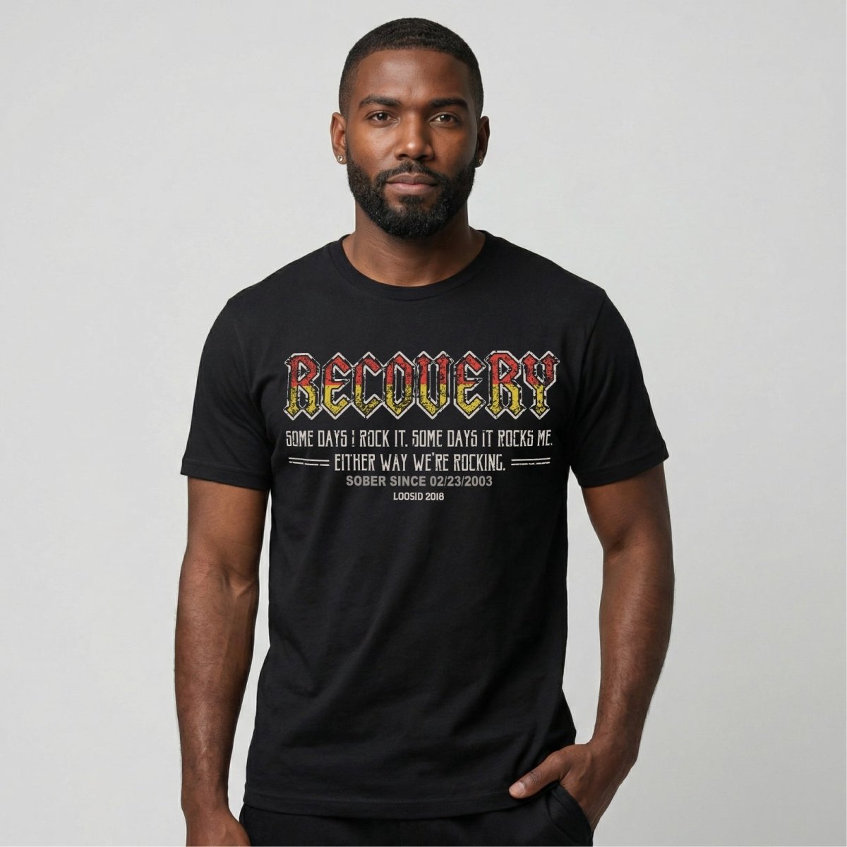 Recovery Rock Sober T Shirt lifestyle view (view 5)