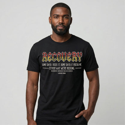 Recovery Rock Sober T Shirt lifestyle view (view 5)