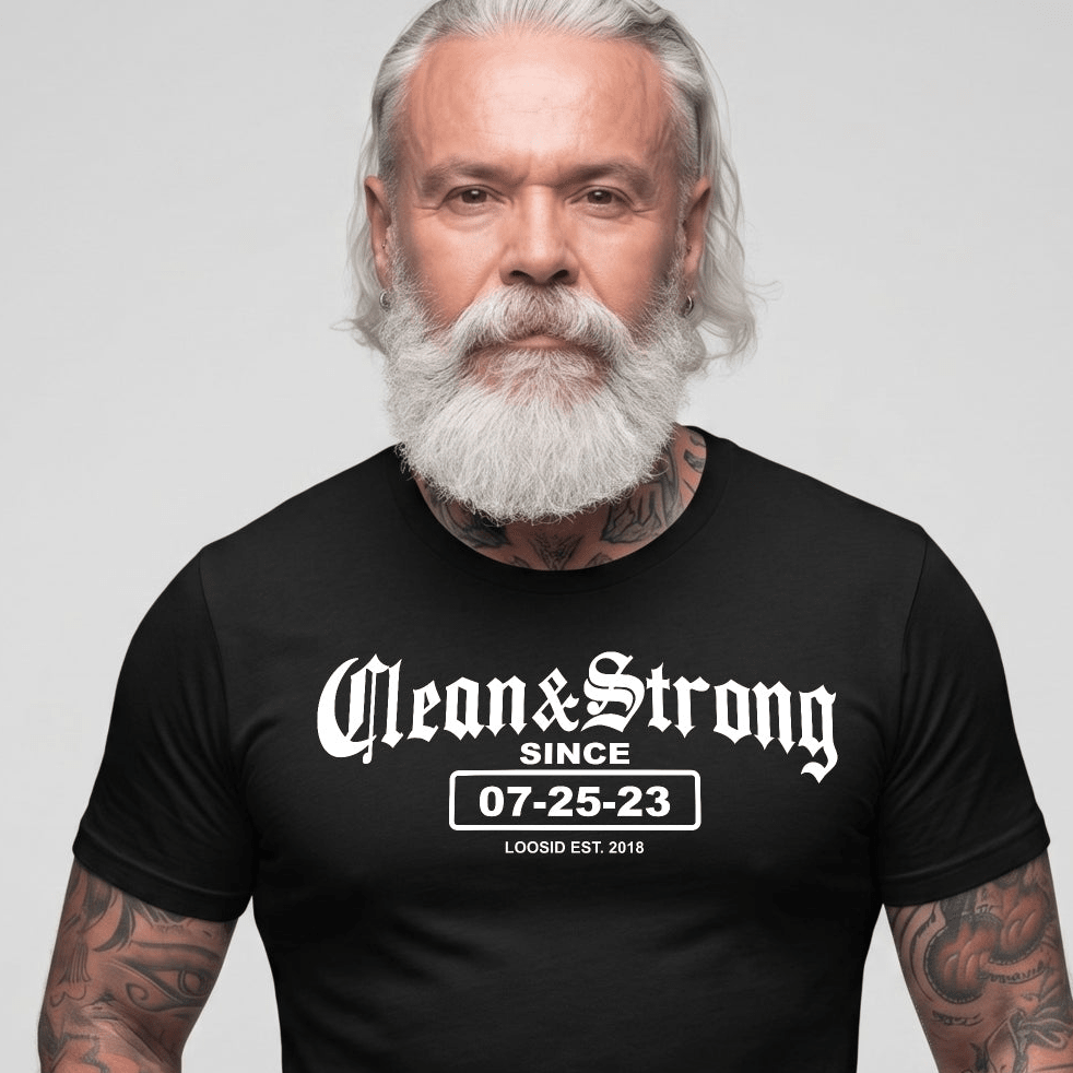 Recovery Date Men's Sobriety Sober T Shirt close-up view (view 2)