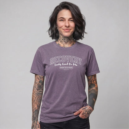 Recovery Looks Good On Me Women garment dyed Sober T Shirt side view (view 16)