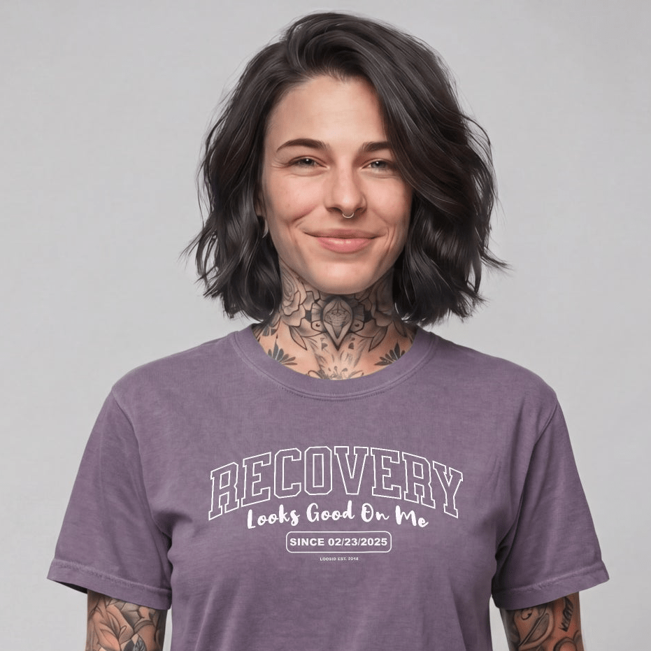Recovery Looks Good On Me Women garment dyed Sober T Shirt lifestyle view (view 15)