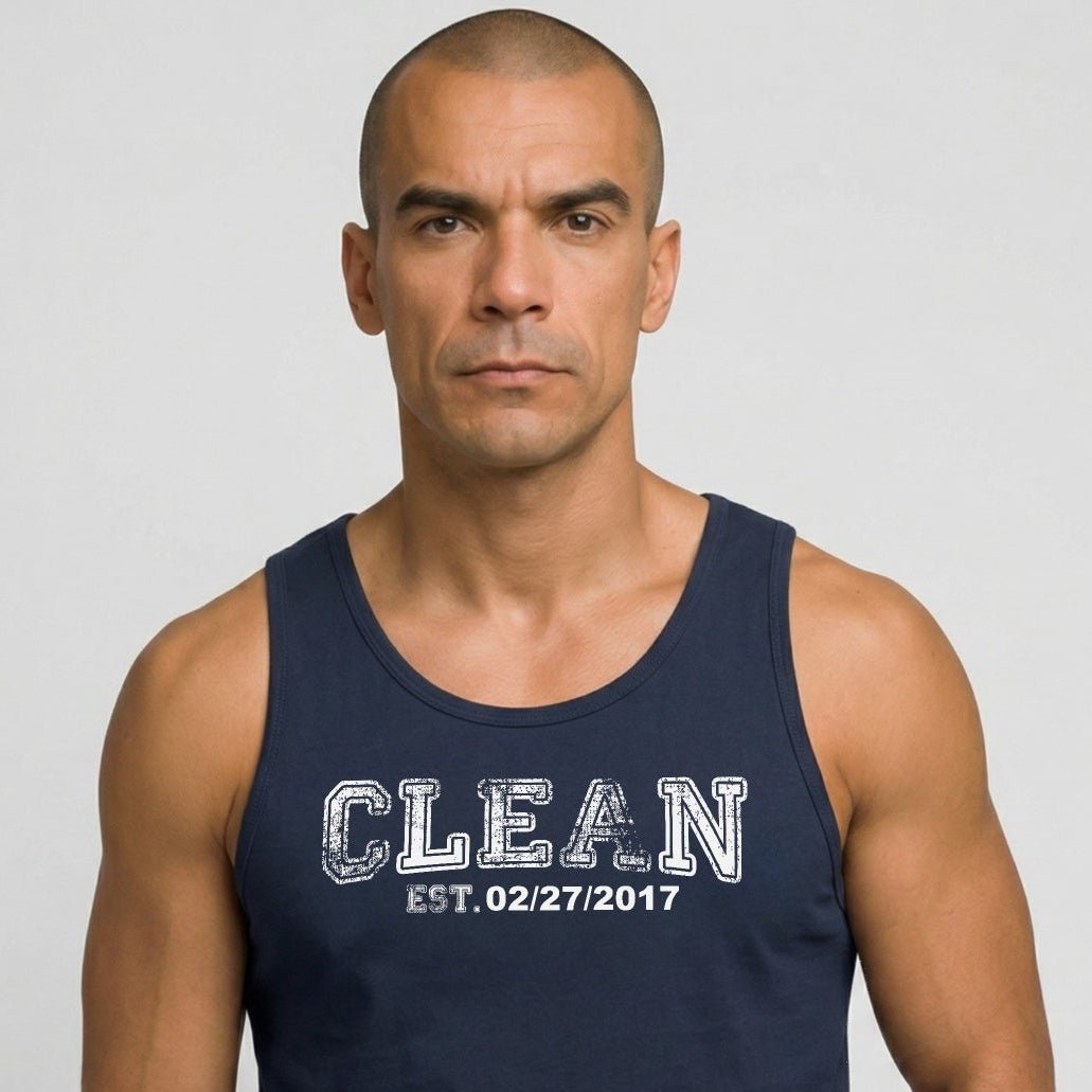 Loosid Clean Men's W Personalize Recovery Date Sober Tank Top featuring the design