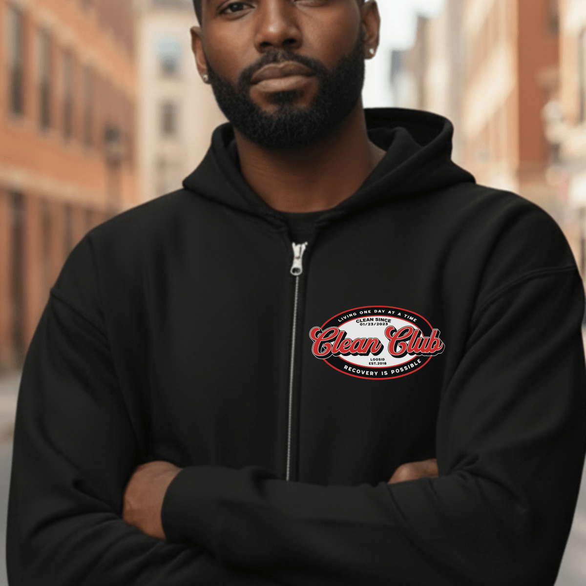 Loosid Clean Club Badge Unisex Zip Recovery Hoodie featuring the design