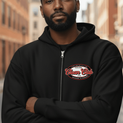 Loosid Clean Club Badge Unisex Zip Recovery Hoodie featuring the design