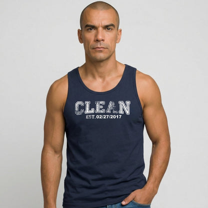 Clean Men's W Personalize Recovery Date Sober Tank Top graphic detail (view 4)