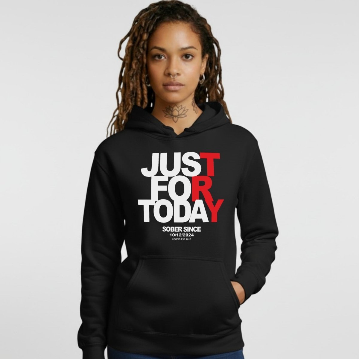 Just For Today Women's Custom Sobriety Date Recovery Hoodie side view (view 6)