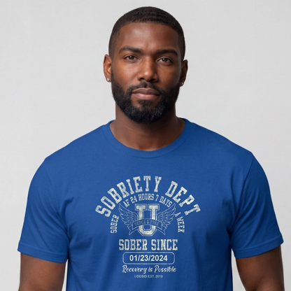 Sobriety Dept Men's T-Shirt with Custom Sobriety Date