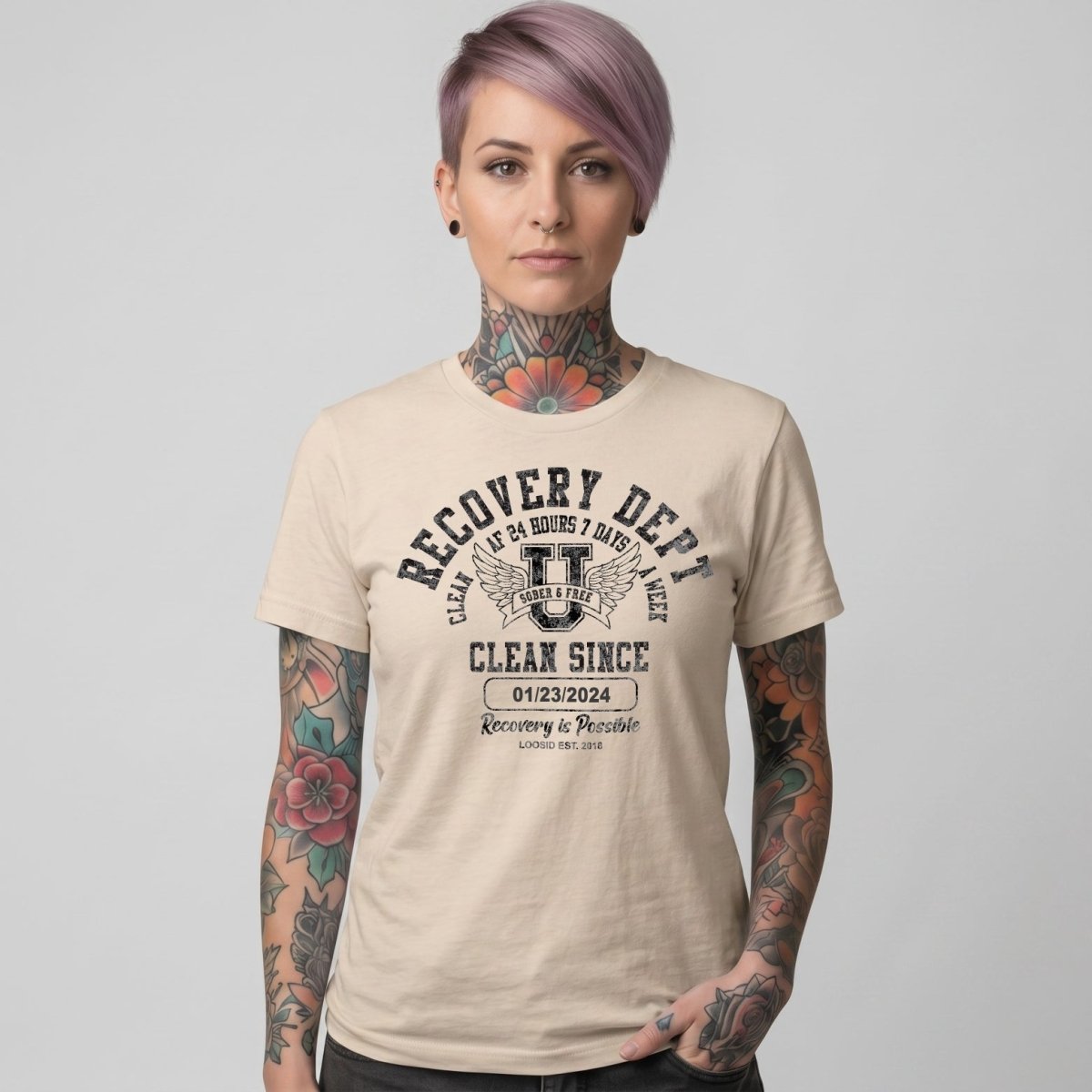 Clean Since Sobriety Sober T Shirt close-up view (view 22)