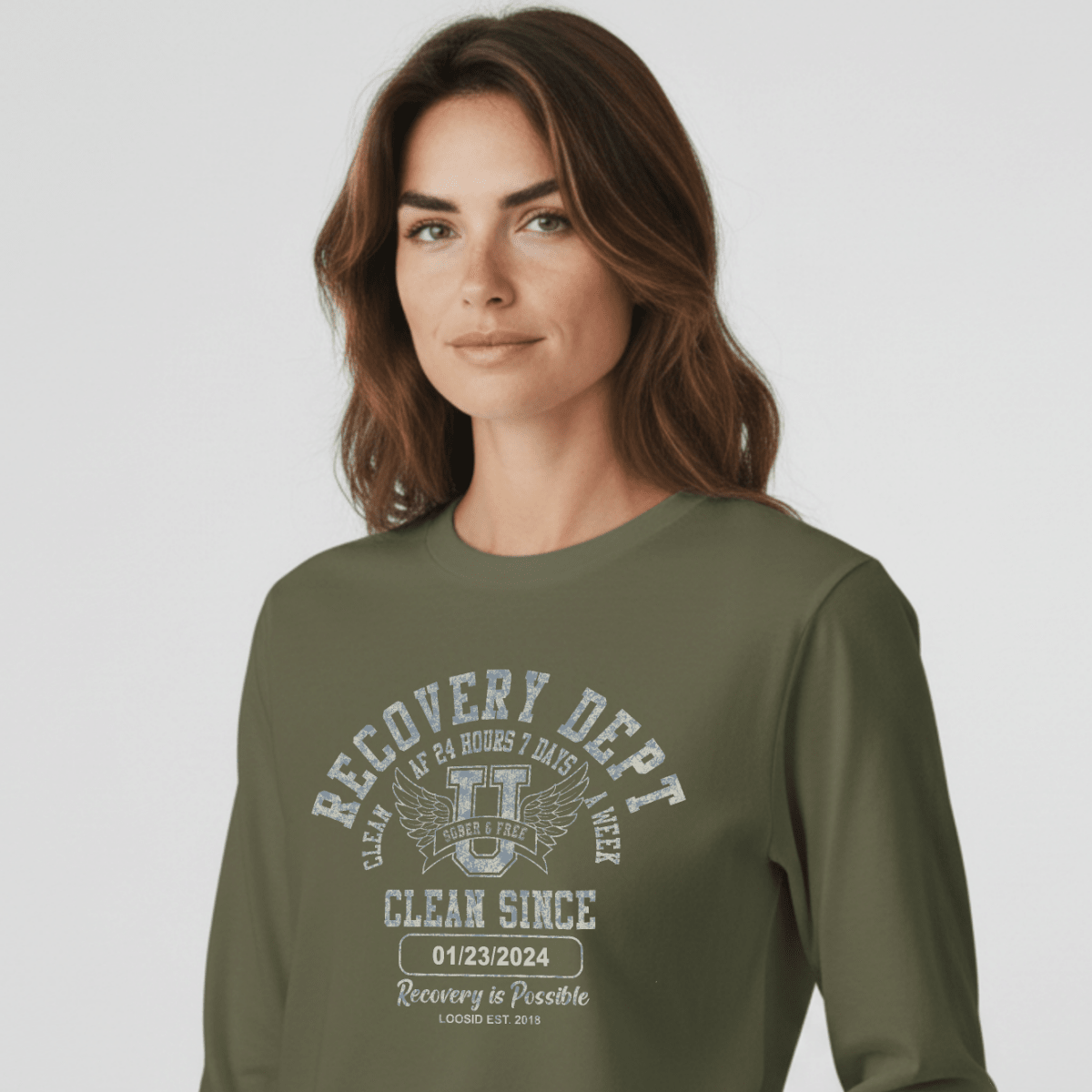 Recovery Dept 24 7 Long Sleeve Sober T Shirt lifestyle view (view 25)