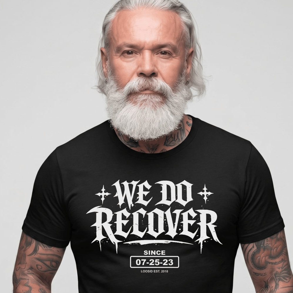 We Do Recover Sober T Shirt side view (view 6)