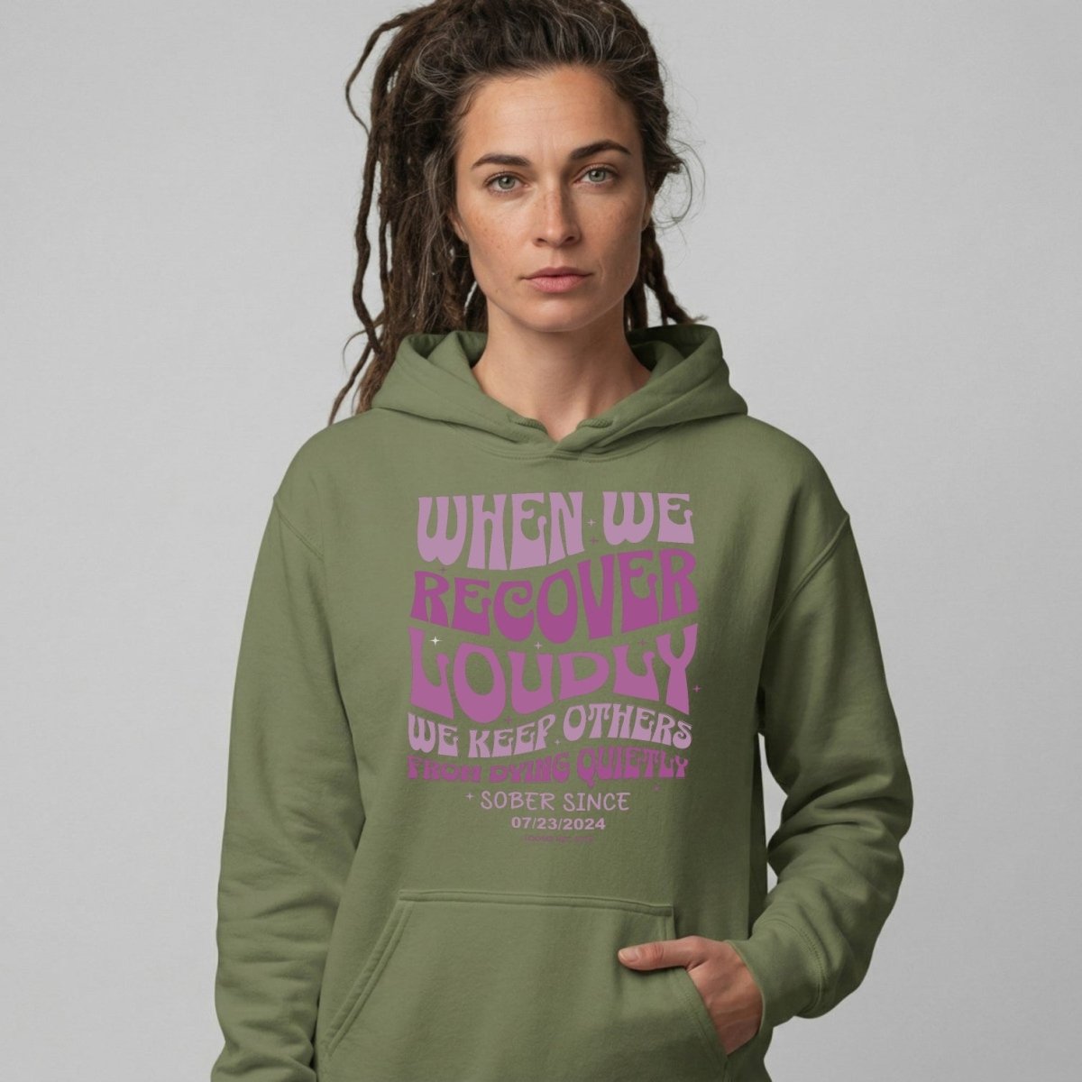 When We Recover Loudly Custom Sobriety Date Recovery Hoodie packaging detail (view 38)