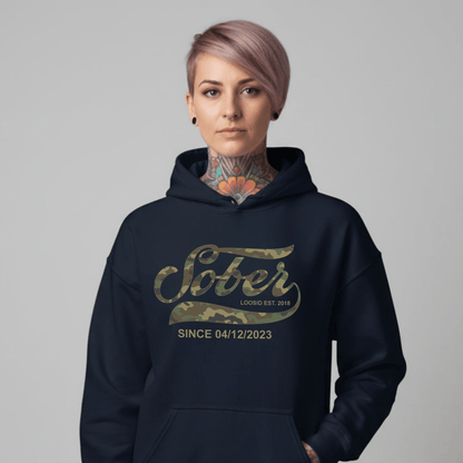 Sober Since Camo Recovery Hoodie back view (view 7)