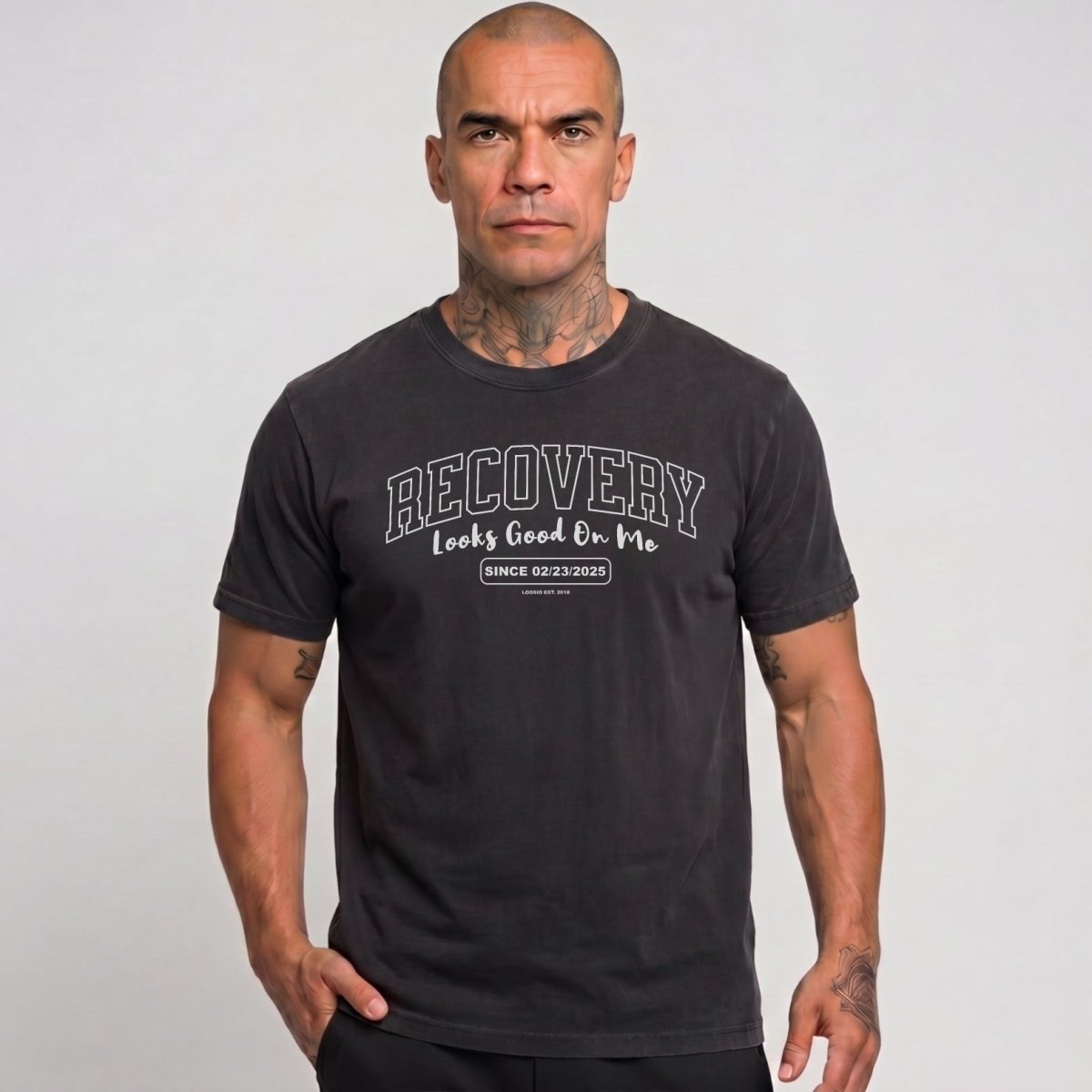 Recovery Looks Good On You Unisex garment dyed Sober T Shirt packaging detail (view 8)